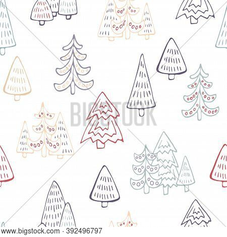 Cute Christmas Trees Seamless Pattern. Vector Illustration