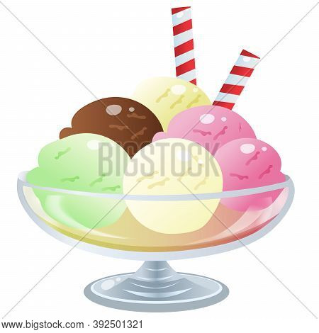 Color Image Of Ice Cream On White Background. Vector Illustration For Kids.