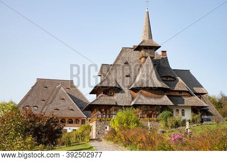 BARSANA, ROMANIA - OCTOBER 28, 2020: View of Barsana Wooden Monastery site in Maramures County, Romania.