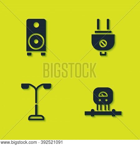 Set Stereo Speaker, Smart Sensor, Street Light And Electric Plug Icon. Vector