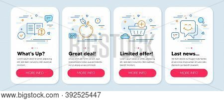 Set Of Line Icons, Such As Apple, Facts, Add Purchase Symbols. Mobile Screen App Banners. Smile Face