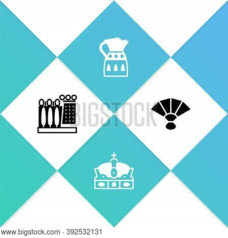 Set Dali Museum, Crown Of Spain, Sangria Pitcher And Fan Flamenco Icon. Vector