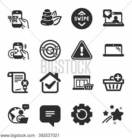 Set Of Business Icons, Such As Friends Chat, Marketplace, Spa Stones Symbols. Share Call, Laptop, Ed