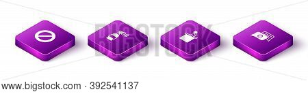 Set Isometric Ban, Air Horn, Stage Stand Tribune And Speech Bubble Chat Icon. Vector