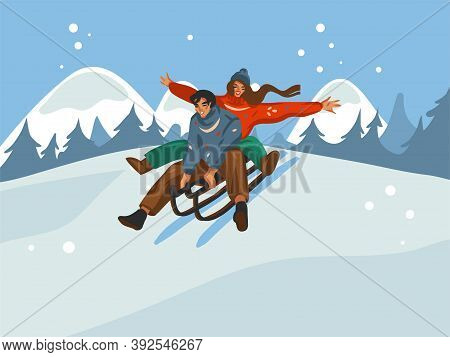 Hand Drawn Vector Abstract Fun Stock Flat Merry Christmas, And Happy New Year Time Cartoon Festive C
