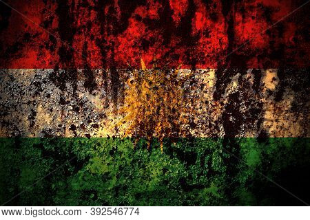 Kurdistan, Kurdish, Kurds Flag On Grunge Metal Background Texture With Scratches And Cracks