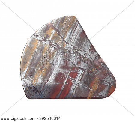 Cabochon From Polished Jaspillite (jaspilite) Gemstone Isolated On White Background