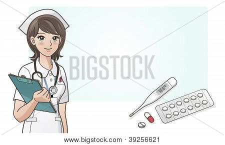 Nuoret söpö sarjakuva sairaanhoitaja lääke, digitaalinen lämpömittari