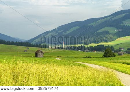 Cycleway Of Pusteria Valley, Bolzano Province, Trentino Alto Adige, Italy. Mountain Landscape At Sum