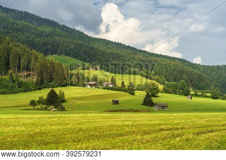 Cycleway Of Pusteria Valley, Bolzano Province, Trentino Alto Adige, Italy. Mountain Landscape At Sum
