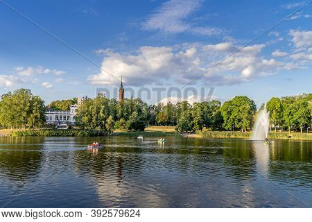 Druskininkai, Lithuania - August 13, 2020: View Of The Druskininkai City From The Lake Druskonis