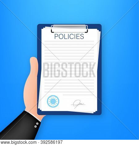 Policies In Flat Style. Checklist Icon. Corporate Document. Corporate Document. Information Reminder