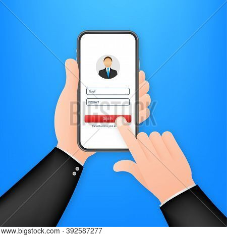 Sign In To Account, User Authorization, Login Authentication Page Concept. Smartphone With Login And