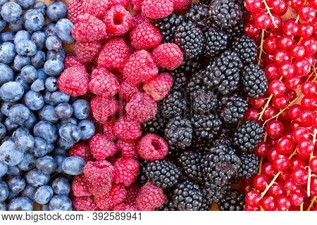 Pile Of Freshh Berries, Top View Food Natural Background