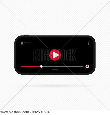 Smartphone With Video Player On The Screen. Mobile Streaming Technologies. Gadget Elements For Site 