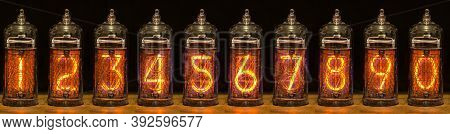 Collection Of Arabic Numerals, From Zero To Nine, At Nixie Tube