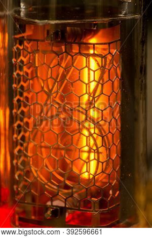 1, Nixie Tube Showing One Red, Macro Shot
