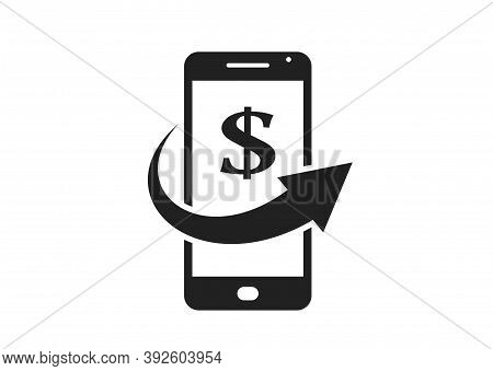 Mobile Money Icon. Dollar Sign And Transfer Arrow On Mobile Phone. Financial And Smartphone Payment