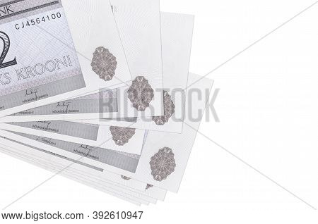 2 Estonian Kroon Bills Lies In Small Bunch Or Pack Isolated On White. Mockup With Copy Space. Busine