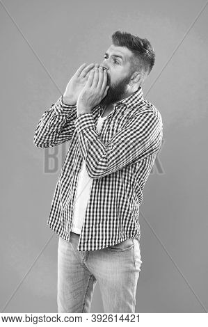 Shout On Them. Man Shouting. Art Of Negotiations. Man Try To Persuade. Hipster Charismatic Speaker T