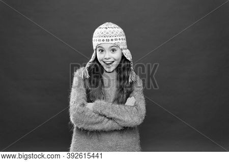 Funny And Cheerful Kid. Holiday Activity Outdoor. Kid Fashion. Warm Knitting Tips. Small Child Ready