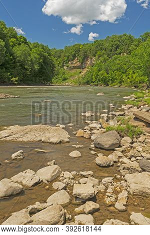 Vermillion River Cutting Through Sandstone Cliffs In Mathiessen State Park In Illinois