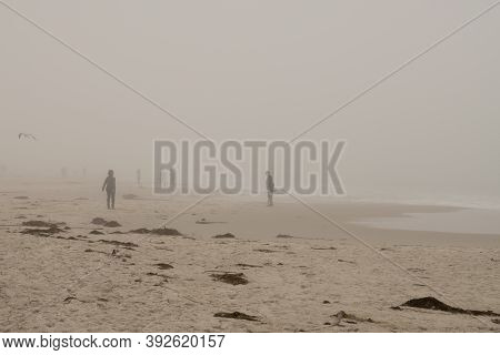 Pacific Grove Beach During A California Wildfire, The Dolan Fire In The Big Sur, During The Fire Sea