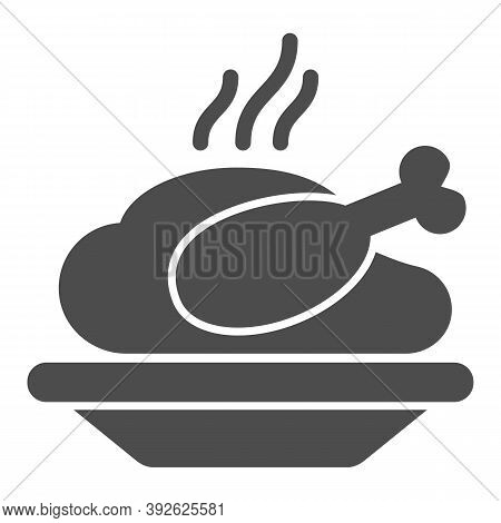Grilled Chicken In Plate Solid Icon, Christmas Concept, Chicken Grill Sign On White Background, Bake