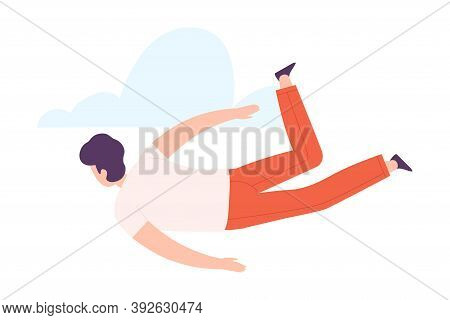 Flying Man Floating In The Air Fantasizing Vector Illustration