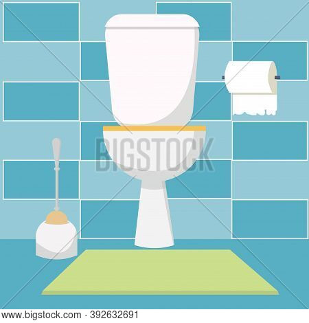 Toilet Interior With Toilet Paper, Modern Comfortable And Clean Place Stock Vector Illustration. Bri