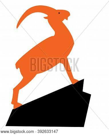 Graphic Image Of An Orange Mountain Goat On A Black Rock
