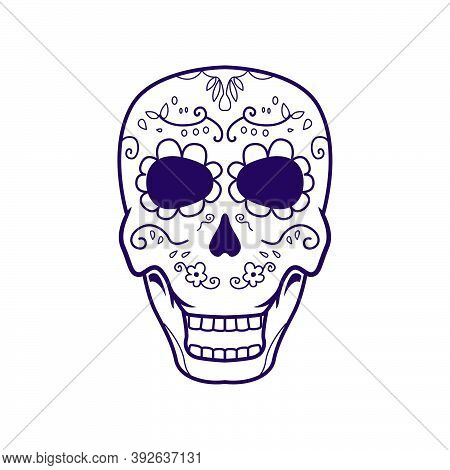 Dia De Los Muertos, Blue Head Skull Vector Illustration