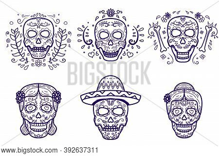 Dia De Los Muertos. One Color Skull, Premium Vector. Day Of Deatih