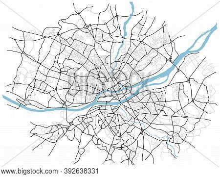 Nant City Map (france) - Town Streets On The Plan. Monochrome Line Map Of The  Scheme Of Road. Urban