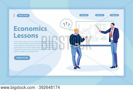 Asking Professor Economics Qualifying Question. Plump Blond Student Wearing Glasses Talking To Tutor