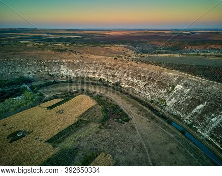 Aerial Drone View Of Dramatic Old Orhei Cliffs And Plains Near Trebijeni Village, Moldova