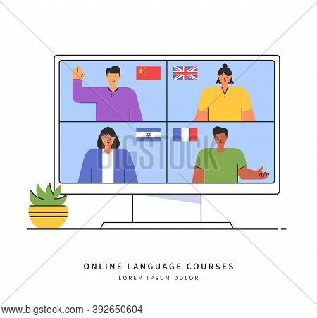 E-learning Of The Foreign Languages. Distance Online Education Concept. Teachers From Different Coun