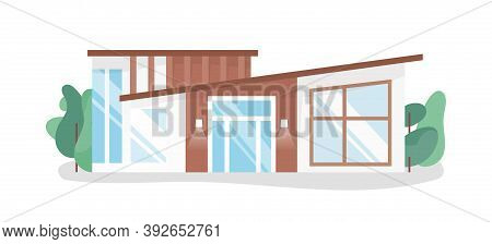 Modern Contemporary House Design. Simple And Minimalist Cottage With Large French Windows. Stylish R