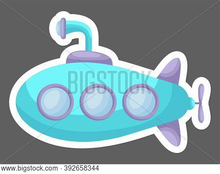 Cartoon Turquoise Submarine With Periscope For Design Of Notebook, Cards, Invitation. Cute Sticker T