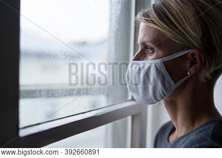 Woman Indoors At Home Feeling Stressed, Mental Health And Coronavirus Concept.