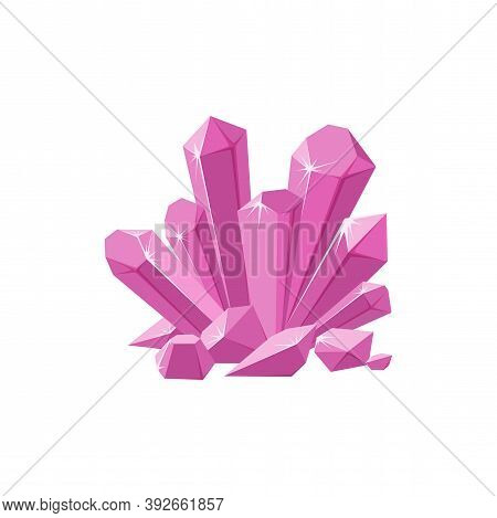 Pink Crystals Or Gemstones With Shimmering Facets. Prescious Crystal Druse Made Of Amethyst Isolated