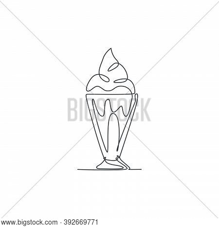 One Continuous Line Drawing Of Fresh Delicious Sweet Milkshake Restaurant Logo Emblem. Healthy Drink