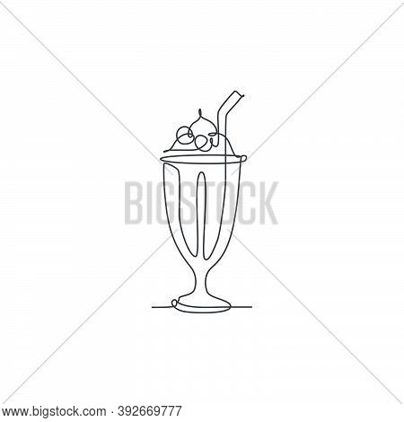 Single Continuous Line Drawing Stylized Topping Milkshake Drink Shop Logo Label. Emblem Drink Store 