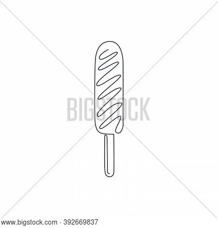 Single Continuous Line Drawing Of Stylized Popsicles Store Logo Label. Emblem Sweet Ice Stick Desser