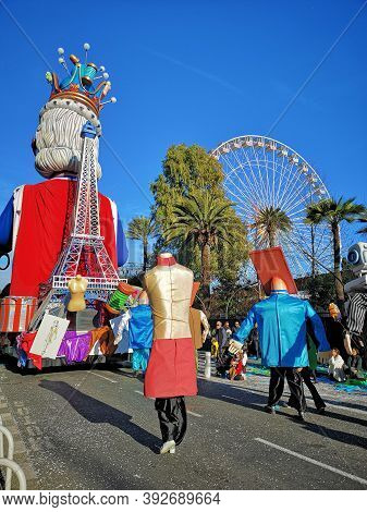 Nice, Cote D'azur, France - February 23, 2020: Nice Carnival (carnaval De Nice).  This Years Theme I