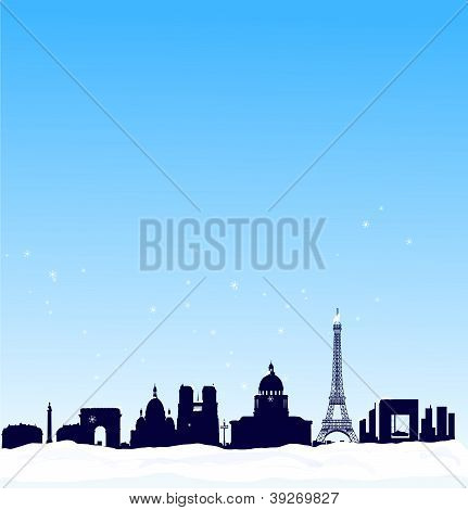 Vektor vinter baggrund. Paris silhuet skyline