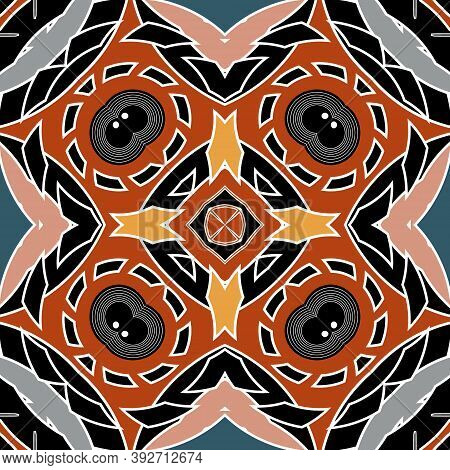 Geometric Tribal Seamless Pattern. Colorful Vector Patterned Background. Ethnic Repeat Kaleidoskope 