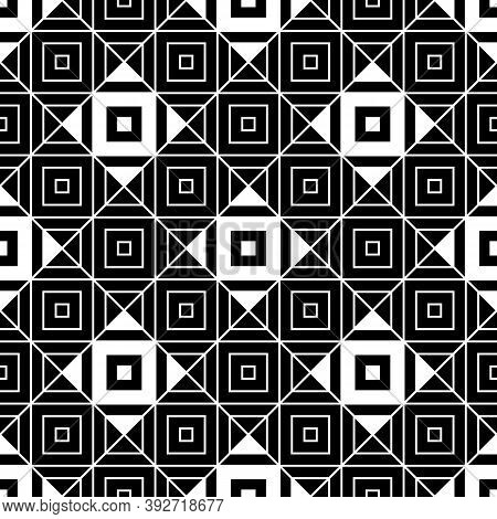 Ethnic Seamless Surface Pattern Design With Geometric Figures. Repeated Squares, Triangles, Trapeziu