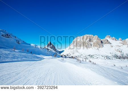 Dolomites Dolomiti Italy In Wintertime Beautiful Alps Winter Mountains And Ski Slope Cortina D'ampez