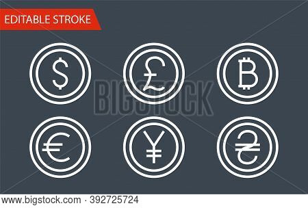 Money Sign Icons Set. Thin Line Vector Illustration - Adjust Stroke Weight - Expand To Any Size - Ea